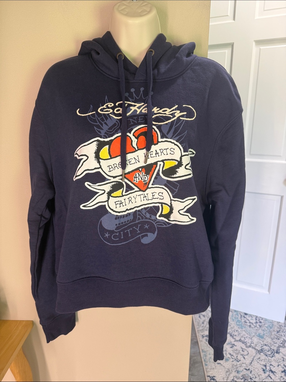 Ed Hardy navy blue cropped graphic hoodie